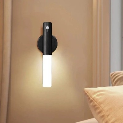 Nachtlicht mit Bewegungssensor, wiederaufladbare LED-Wandleuchten - schwarze Armatur