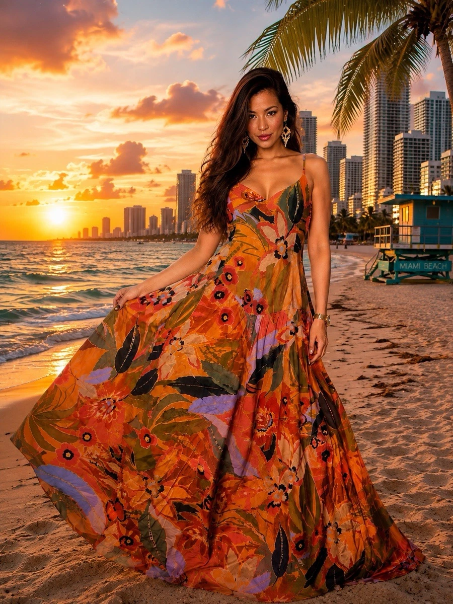 women's fall long dresses Hunter Green And Rust Floral Print Ruffle Midi Dress Small Quince Dresses Maroon Puffy Style:Jersey Dress tallsize-vendor The flattering V