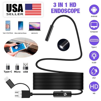 3 in 1 Snake Endoscope Camera USB 6 LED IP67 Waterproof 1m Flexible Wire Cable