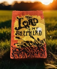 VTG 1970  s Lord Is My Shepherd Handmade Psychedelic Latch Hook Rug Wall Hanging
