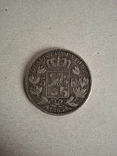Belgium 1865 5 Francs silver coin, XF