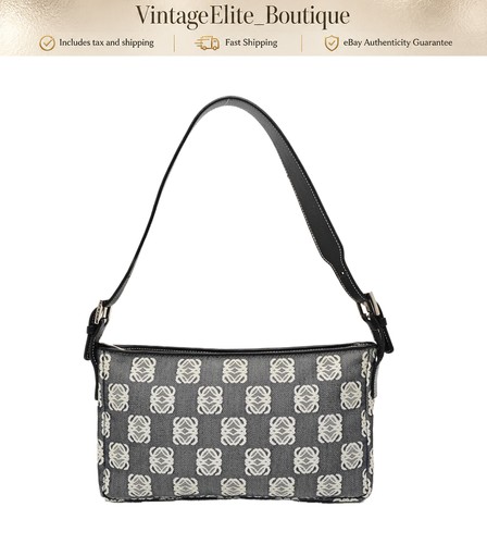 Loewe Anagram Medium Black Canvas Silver HW Shoulder Bag Preowned Authentic