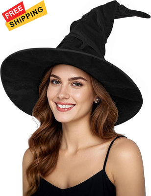 Women's Masquerade Ruched Witch Hat Oversized Witches 18in, Black/18in-2 