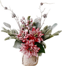 Artificial Poinsettias Christmas Flowers with Red Berry Pine Cone Branches Linen