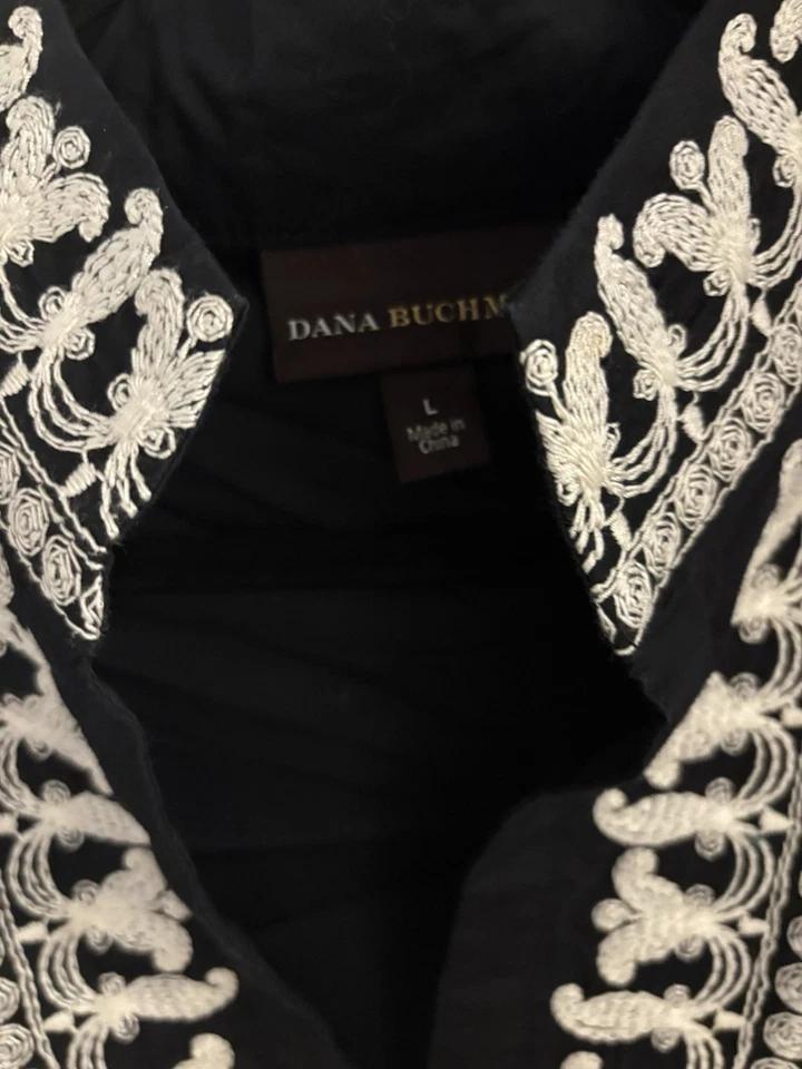 Dana Bachman Women's Black W White Embroidery Tunic Shirt/blouse V Neck Boho L - Image 4 of 4