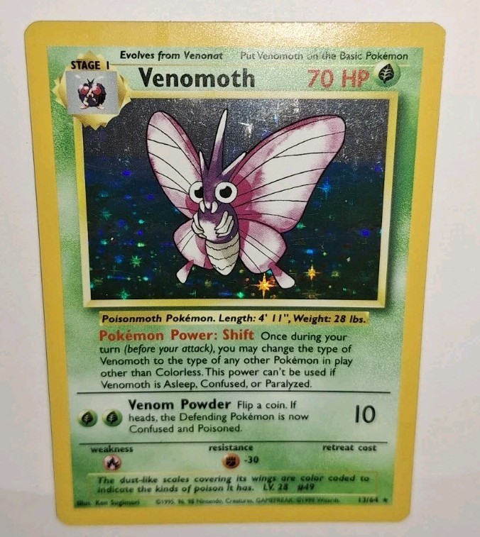 Venomoth Jungle Pokemon Card 13/64 Holo Holographic TCG Trading Game No Symbol 