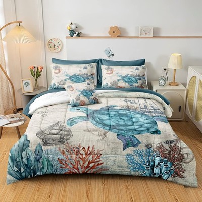 Turtle Comforter Set Ocean Turtle Bed in a Bag 8 Pieces Coastal Beach Themed ...