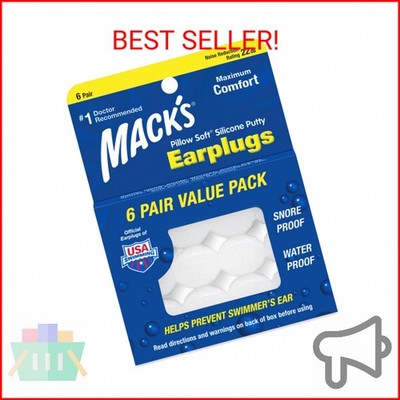 Mack's Pillow Soft Silicone Earplugs - 6 Pair, Value Pack   The Original Moldabl