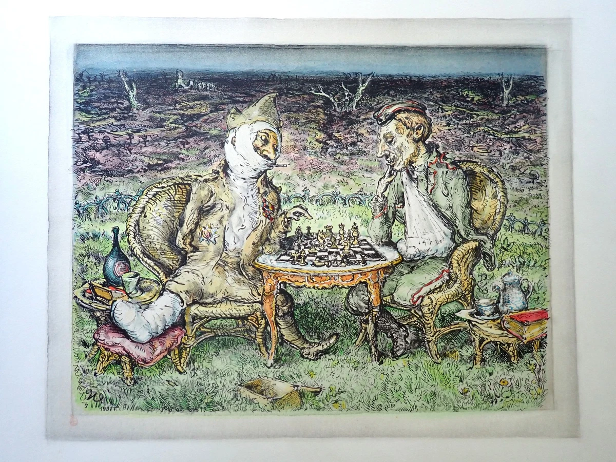LLL! "Im Lazarett" Schach 1. Weltkrieg Frankreich Soldaten A. Paul Weber