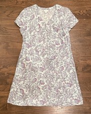 J.Jill Love Linen Womens M Paisley V-Neck Dress Relaxed Fit Boho Floral