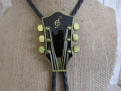 Black/Gold Guitar Bolo Tie Necklace Wedding Western Necktie Jewelry N6795