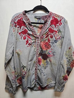 Vintage Goa Gray Red Floral Embroidery Boho XL
