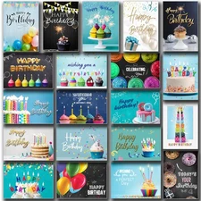 100 Happy Birthday Cards Bulk, Folded with Envelopes, Stickers, Large 5x7 Inc...