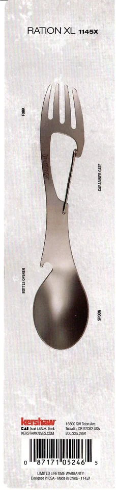 Kershaw Ration XL Eating Utensil / Multi-Tool - Stainless Steel 7-3/10" 1145X - Image 3 of 4