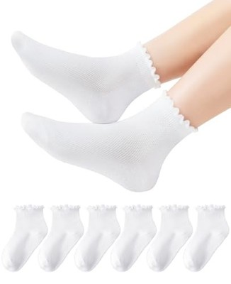  Girls White Socks School Dress Uniform Lace Cotton Socks 10-14 Years Ruffle