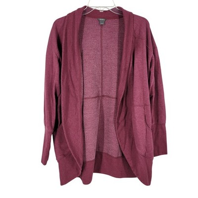 Eddie Bauer Camp Fleece wrap Cardigan Maroon Cozy Minimalist Normcore L Capsule