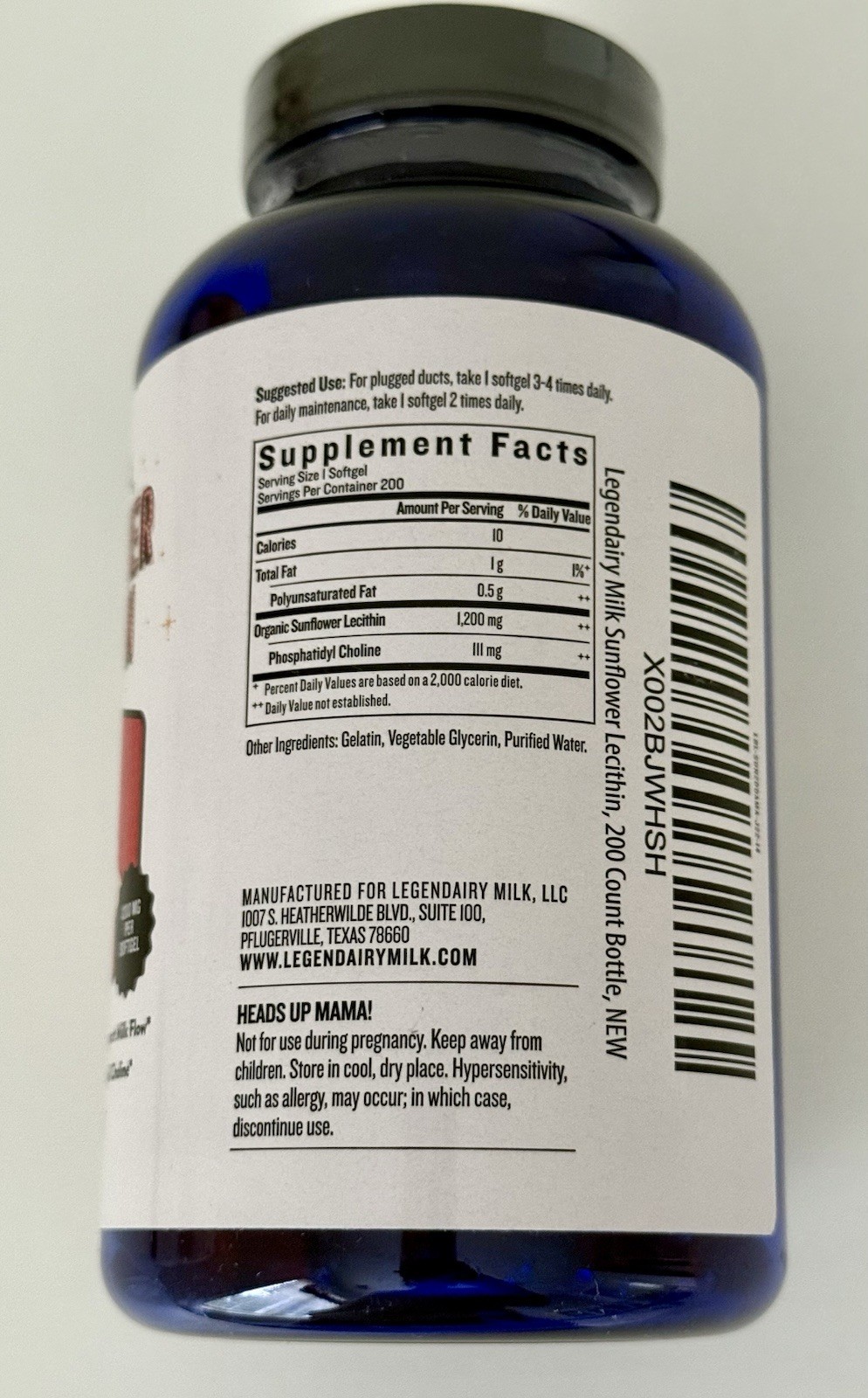 Legendary Milk Sunflower Lecithin  — Brand New/Unopened