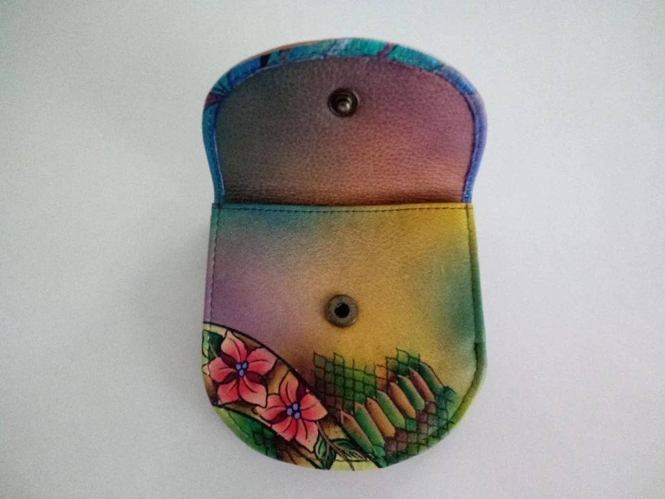 Anuschka Leather Wallet - Gorgeous Hand-Painted Floral & Peacock Design - Image 4 of 4