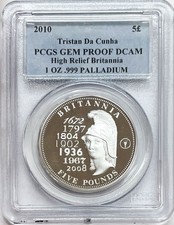 2010 PALLADIUM TRISTAN DA CUNHA 399 MINTED 5 POUND BRITANNIA PCGS GEM PROOF DCAM