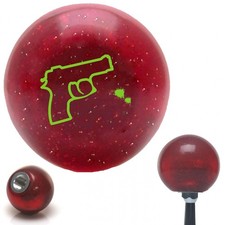 Green Gun Outline Red Metal Flake Shift Knob W M16x1.5 Insert Shifter Auto Green Gun Outline Red Metal Flake Shift Knob W M16x1.5 Insert Shifter Auto