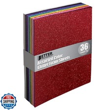 Better Office Products 36 Pack Glitter Foam Sheets, 9 x 12 Inch, Assorted 12