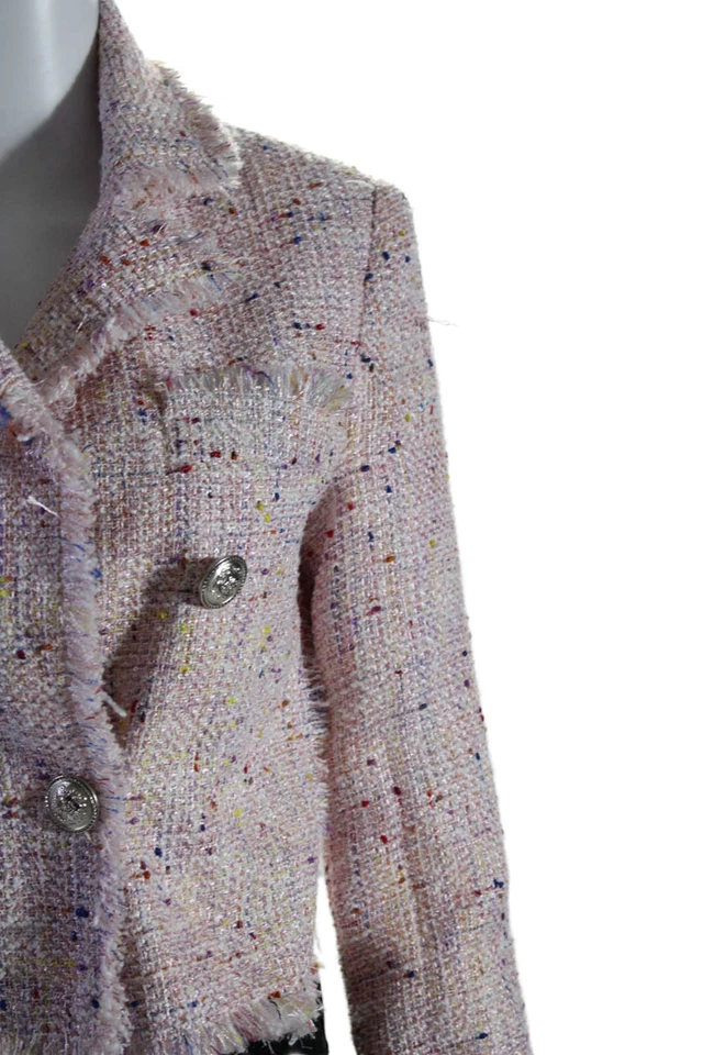 Jaqueta cropped Aqua feminina manga comprida forrada peito duplo rosa tamanho XS - Imagem 2 de 4