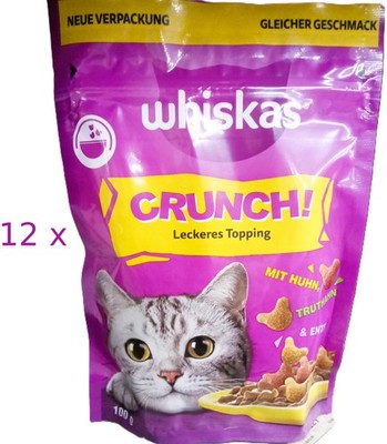 WHISKAS Crunch - 12 x 100 g (  23,17/kg) Leckeres Topping mit Huhn Truthahn Ente