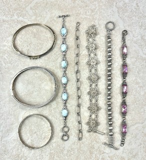 Lot Sterling Silver Bracelets Weight 122g