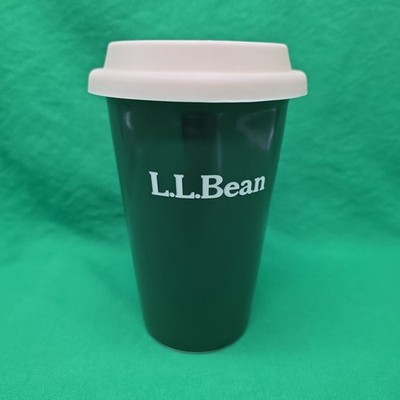 LL Bean Maine Ceramic 10 Oz Travel Coffee Cup Mug W/ Rubber Lid 