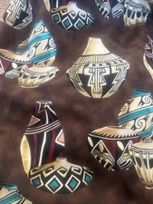 Rare Vtg Michael Miller "Pottery" Fabric 3 Yards Southwest