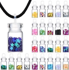 BBTO 64 Pieces Pixie Necklaces Confetti Dust Bottles Mini Glass Bottle... 