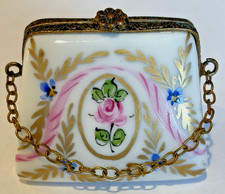 LIMOGES France PEINT MAIN Trinket Box HANDBAG...