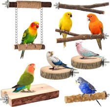 7 Piece Natural Wooden Bird Perches for Cage Small Medium Parrot Stand