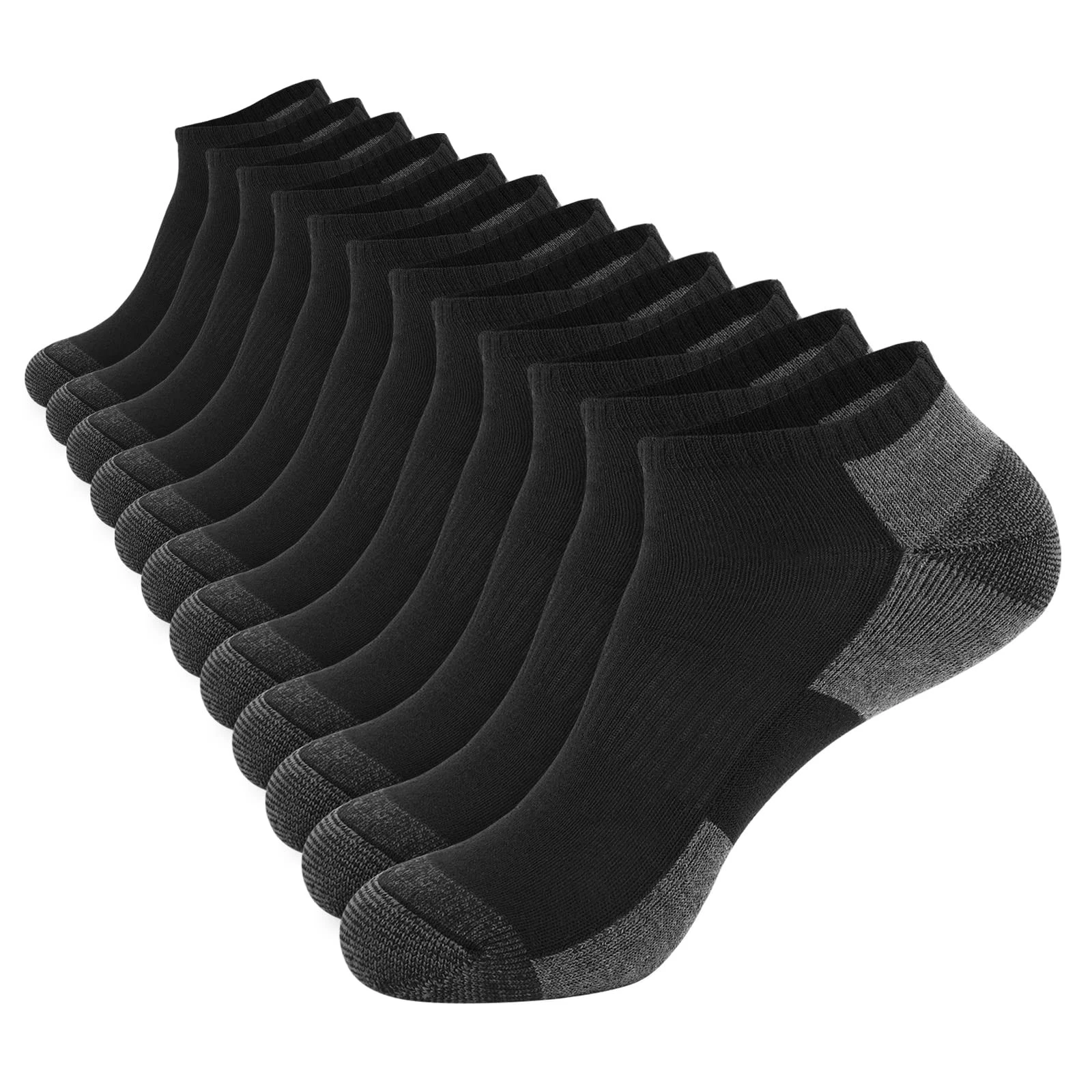 12 Pack Mens Cushioned Ankle Socks, Low Cut Breathable Casual Socks (Shoe Siz...