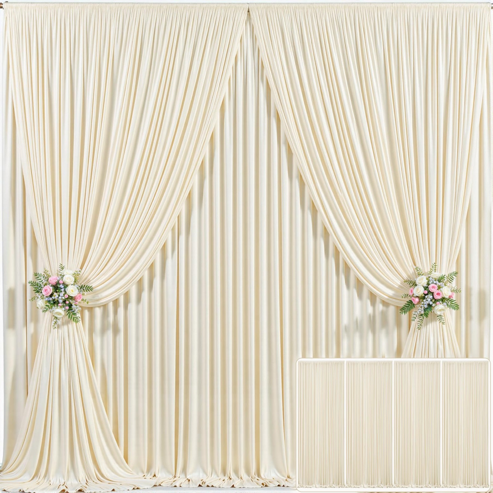 20ft x 10ft Wrinkle Free Beige Backdrop Curtains for Wedding Parties Beige Cu...