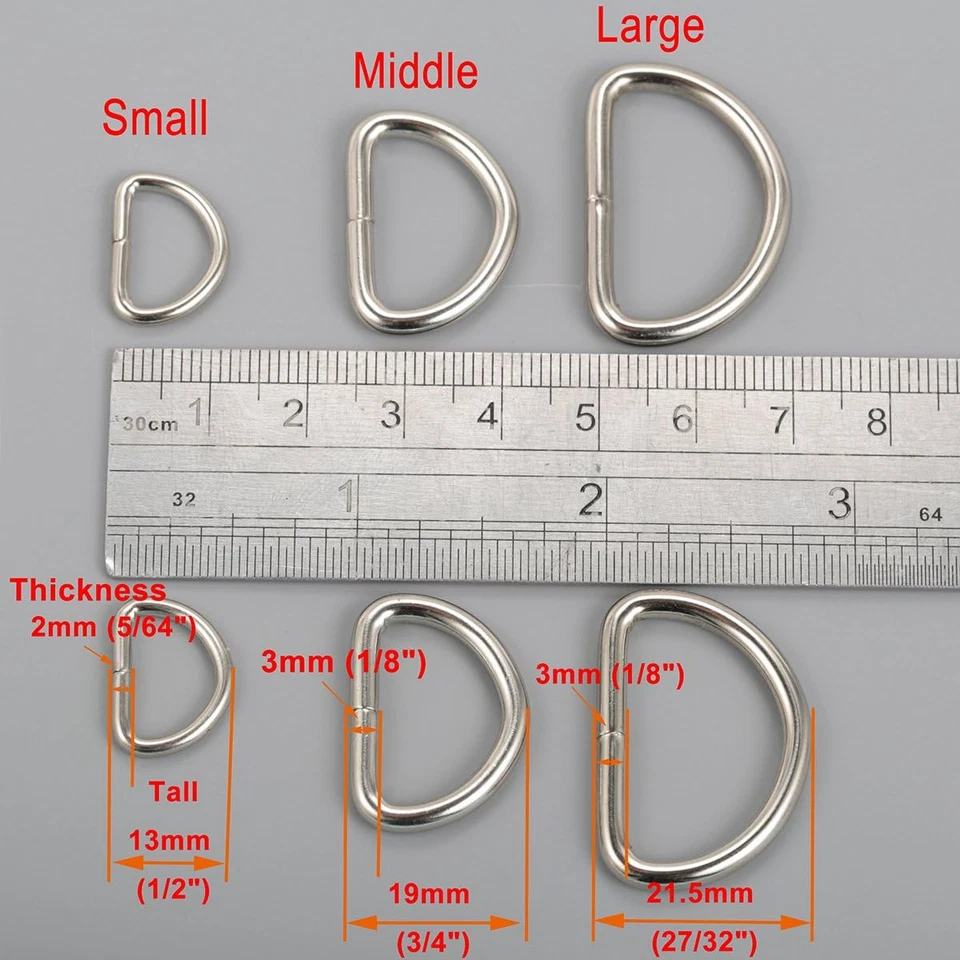 Anillo en D de metal de 1 pulgada sin soldadura niquelado paquete de 100 Foto 3 de 4