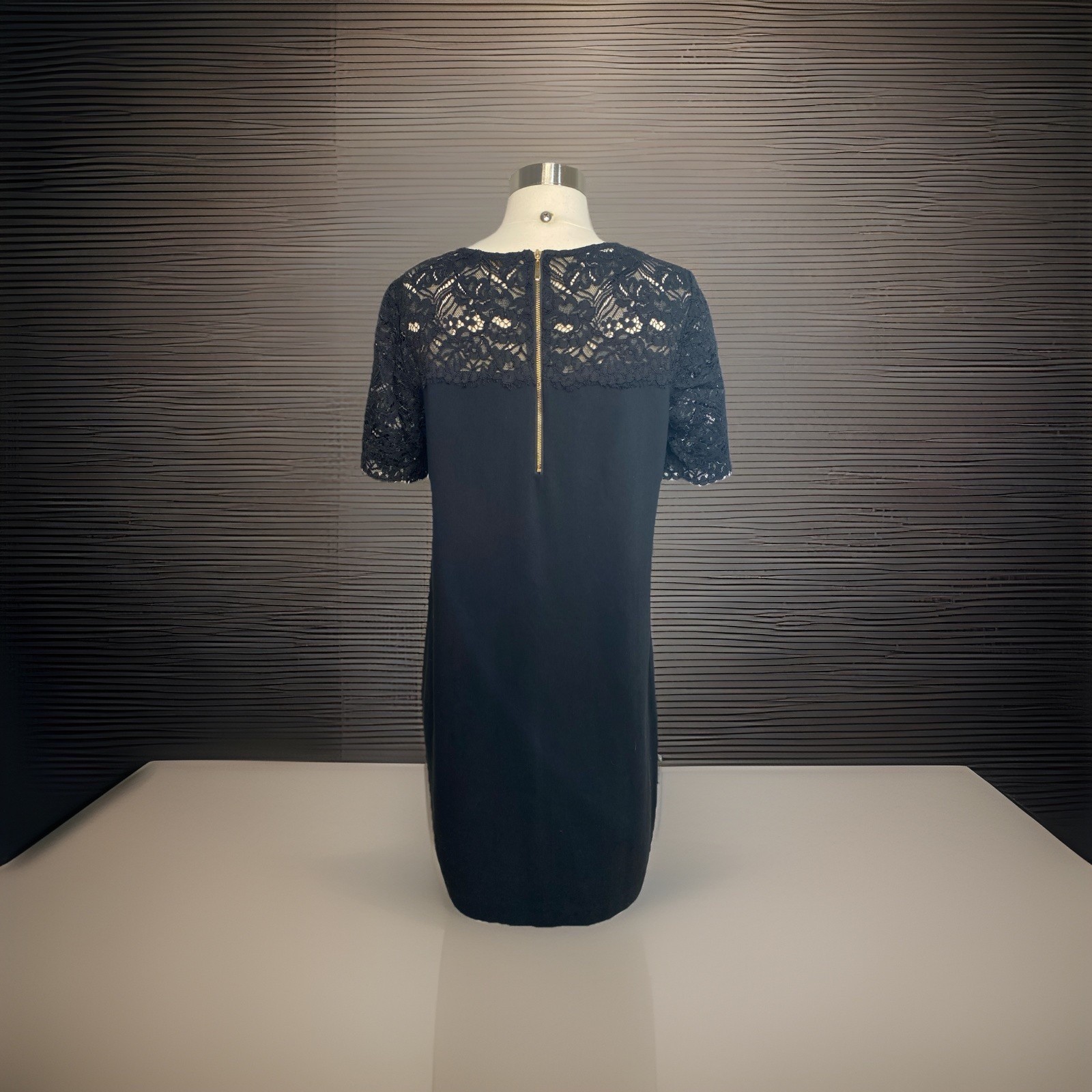 Zara Basic Black Solid/ Lace Short Sleeve Dress M… - image 6