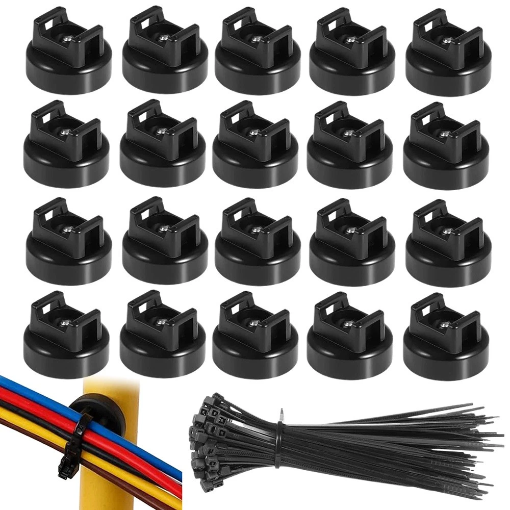 Magnetic Cable Zip Tie Clips Mounting Base Tidy Wire Cord Lead Organiser Holder