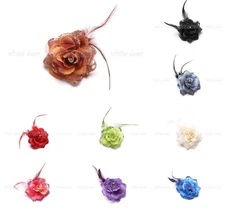 Lady Feather Rose Flower Brooch Pin Clip Glitter Hair Headdress Rhinestone