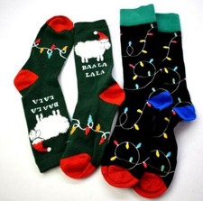 Lot Of 2 Unisex Holiday Themed Christmas Socks Stretch Various Brands Sizes 6-12