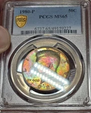 1980 P Kennedy Half Dollar 50C PCGS MS65 Neon Rainbow Toned Bright Color Toning