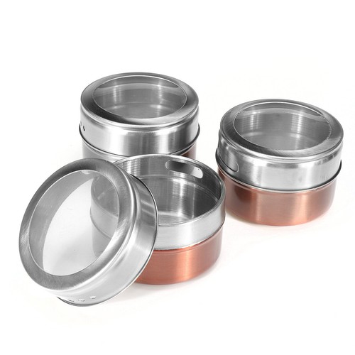 12x Stainless Steel Magnetic Spice Jars Pots Herb Tins Holder Storage Container - Picture 3 of 8