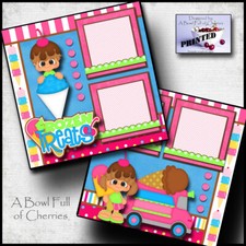 FROZEN TREATS ICE CREAM  2 premade scrapbook pages paper piecing CHERRY 0090