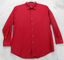 Alfani Button Up Shirt Men's Large Red Solid Color Cotton Blend Spread Collar