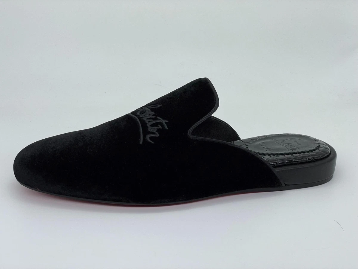 Christian Louboutin NAVY COOLITO Men Velvet Flat Mule Backless Loafer Shoes $750