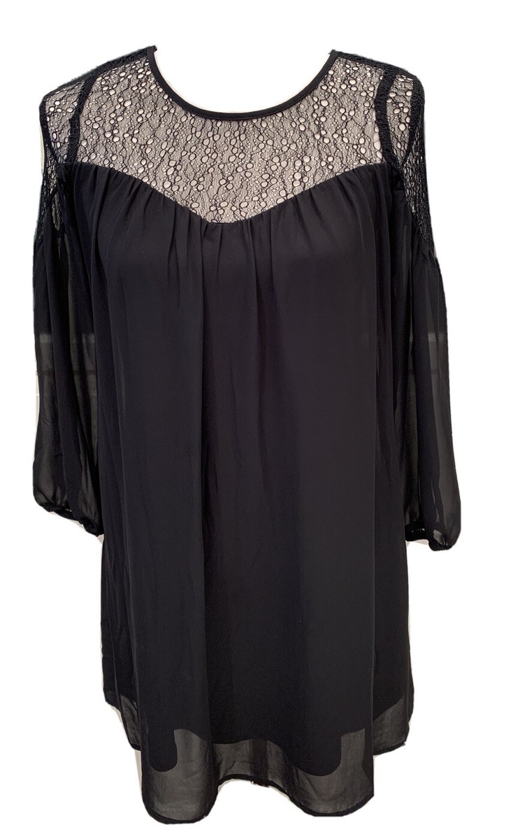 Black tunic dress with gorgeous lace accents- XS | eBay