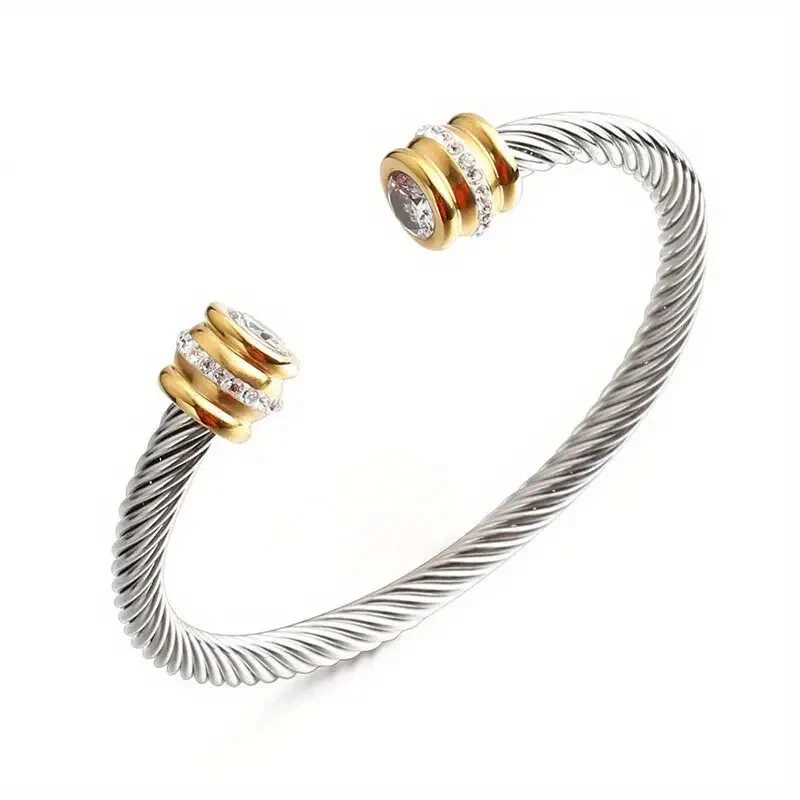Nuevo brazalete brazalete de circón de acero inoxidable de cristal para mujer - Envío gratuito Foto 3 de 4
