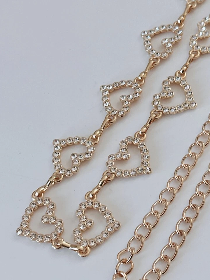 Women Chic Party Metallic Crystal Gold Love Heart Shape Chain Dress Tassel Belt - image 4 of 4