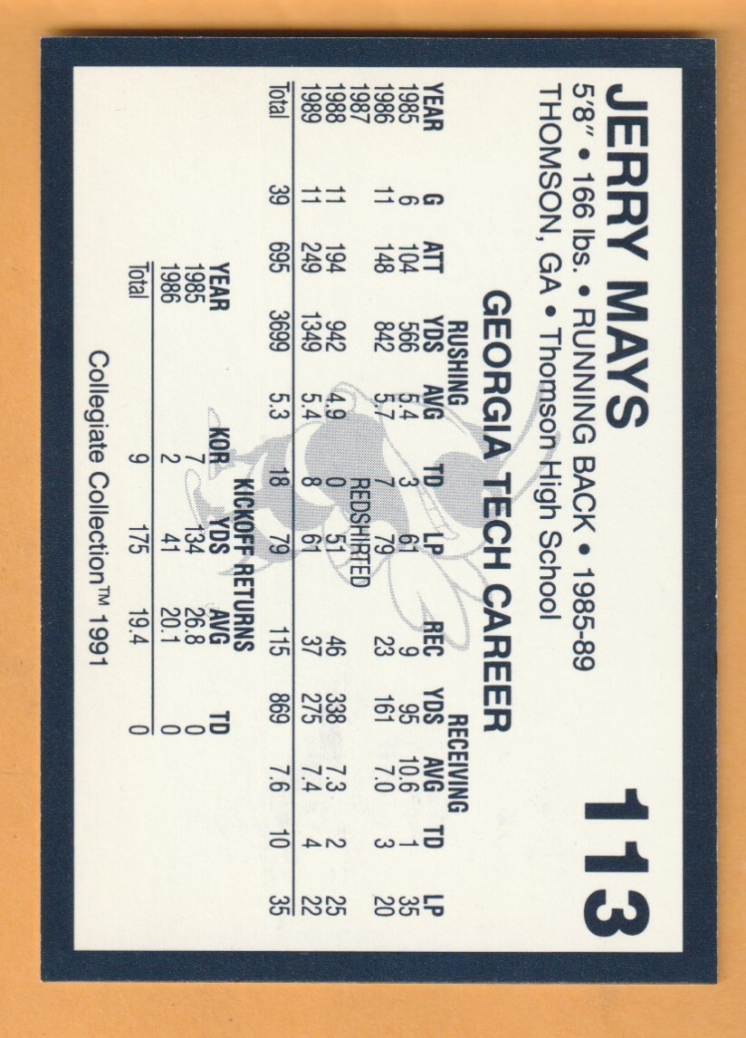 Jerry Mays Tech AUTO Signed 1991 Card Thomson GA San Diego