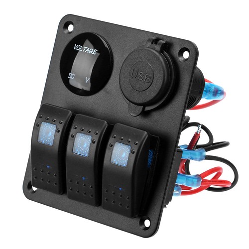 3 Gang 12V Switch Panel LED Rocker for Car Boat Marine RV Dual USB ON-OFF Toggle - Picture 5 of 12